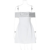 Elegant Slim Fitting Patchwork off the Shoulder Gown Dress